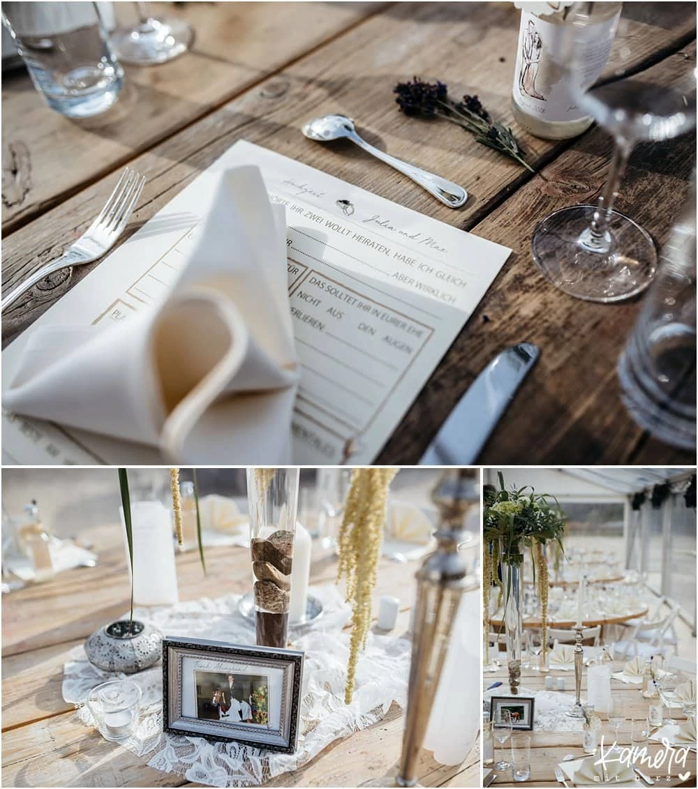 Tischdekoration bei Hochzeit auf Gut Bärbroich