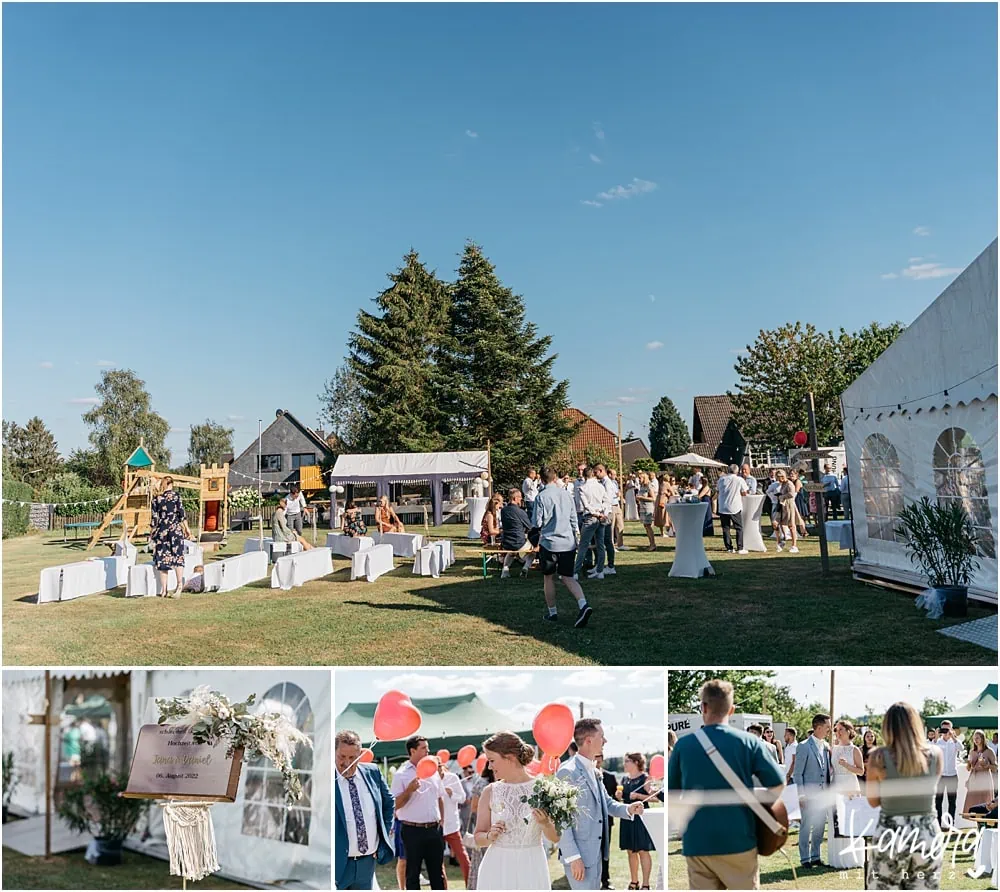 Sommerliche Gartenhochzeit mit Festzelt