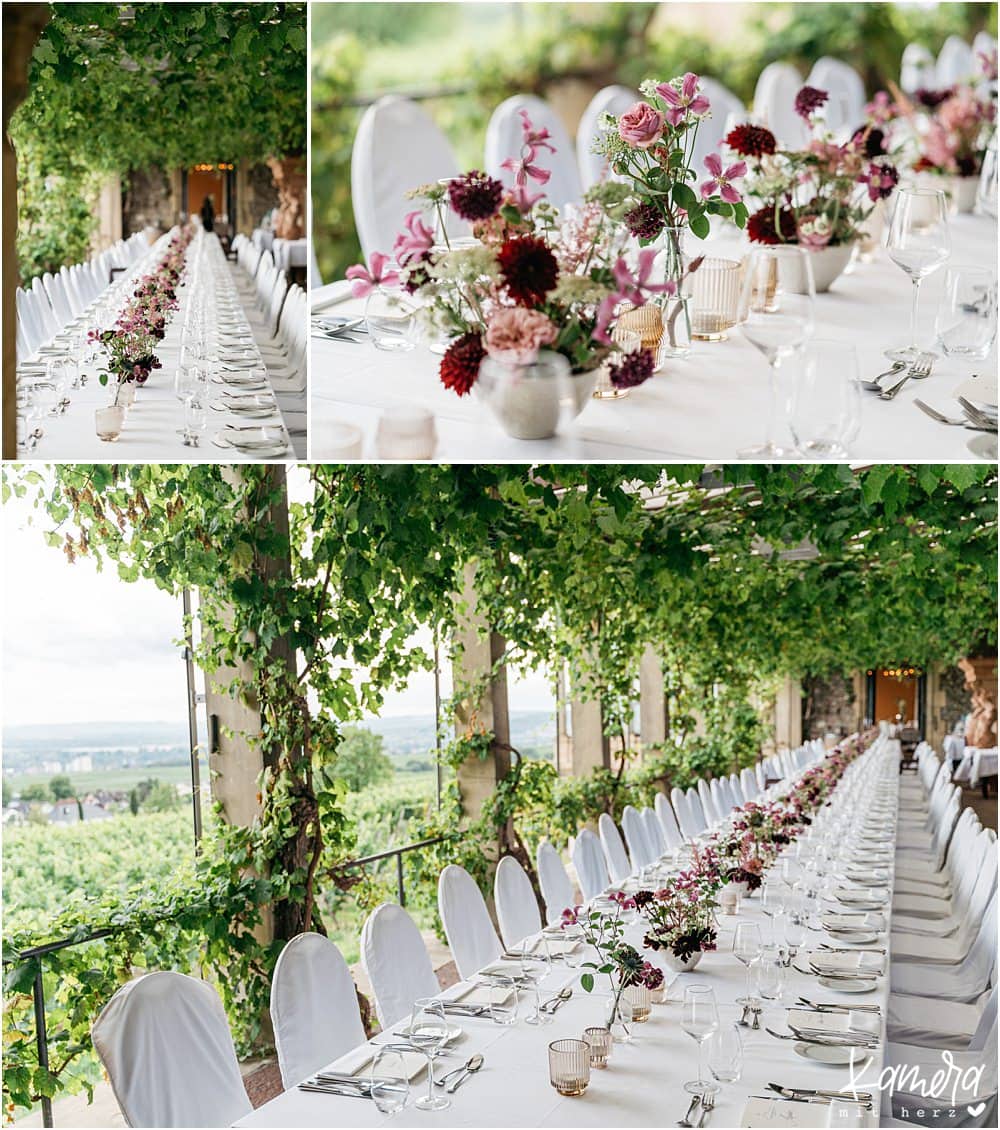 Tischdekoration bei Hochzeit auf Burg Schwarzensein