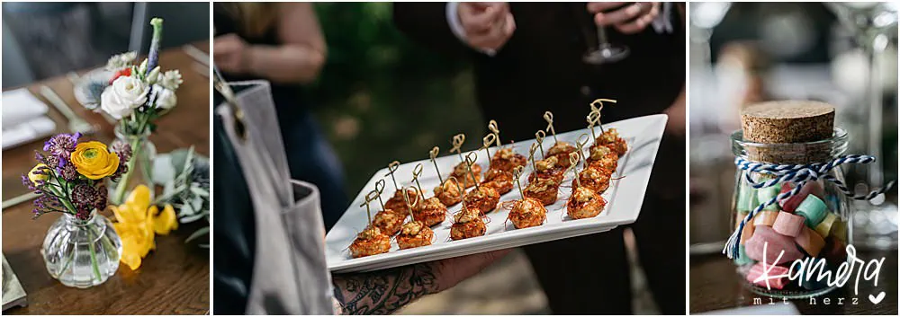 Hochzeit feiern - Fotos im Gut Hungenbach - Deko und Snacks