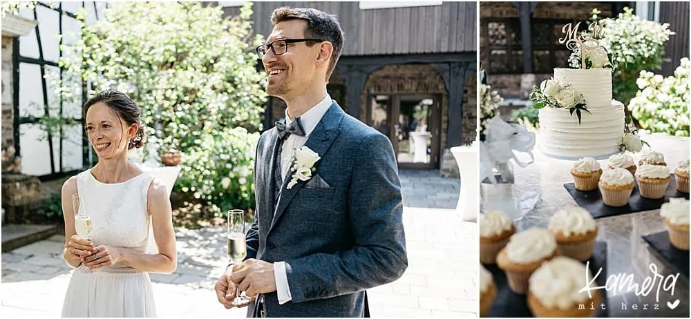 Hochzeit feiern - Fotos im Gut Hungenbach - Sektempfang und Torte