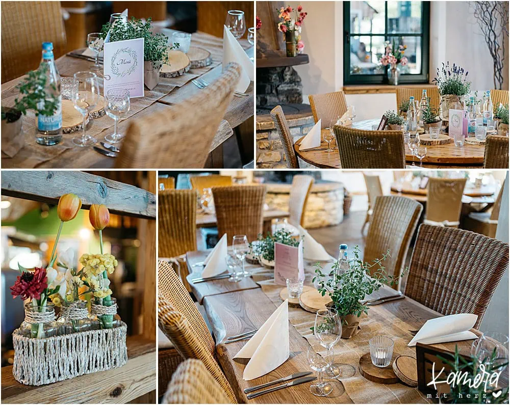 Hochzeit im Krewelshof in Lohmar - Hochzeitsfotograf - Tische