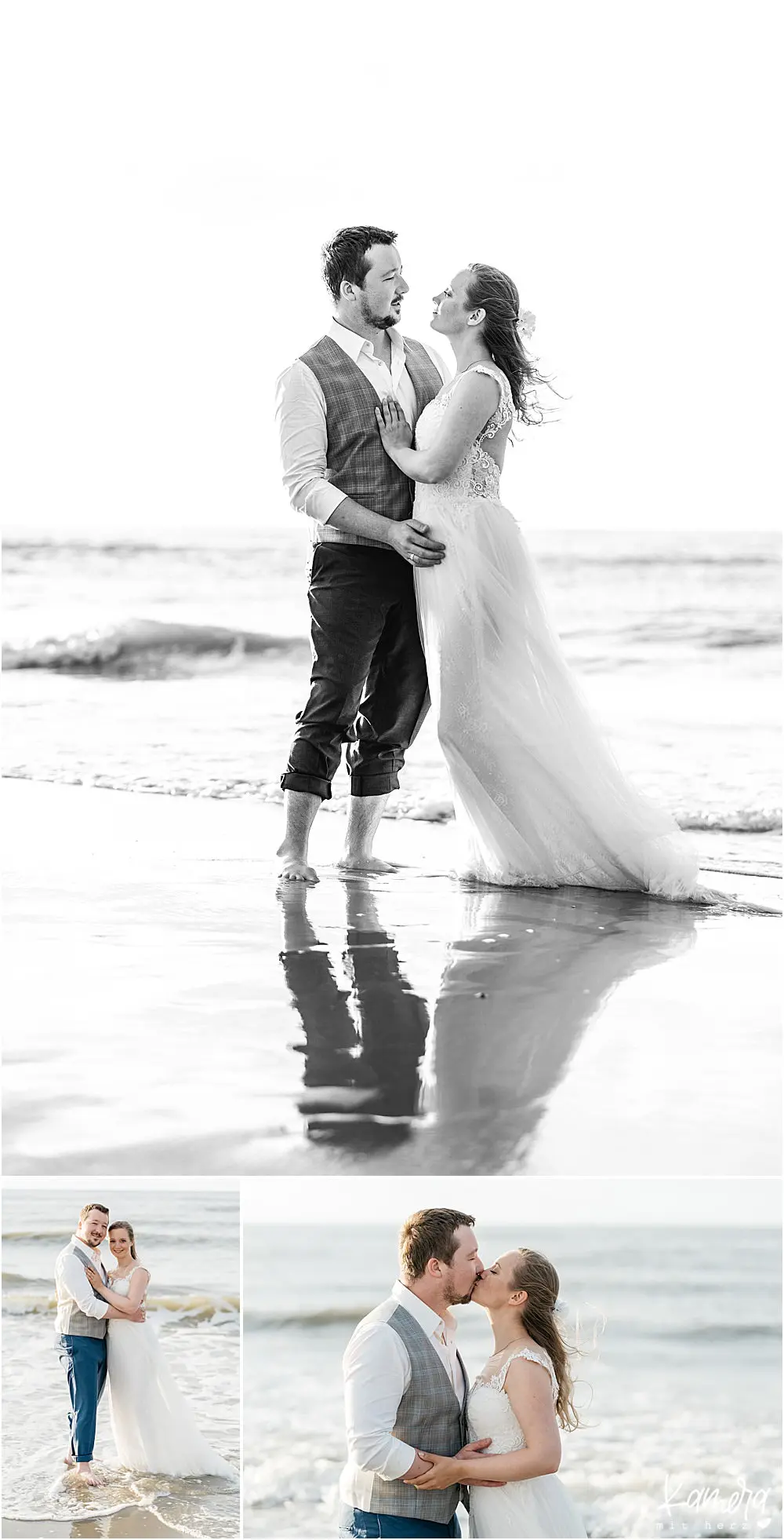 Paarshooting barfuß am Strand