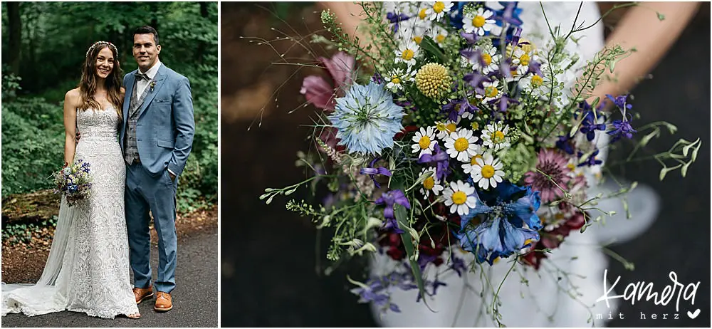 Brautstrauß und Paarfoto