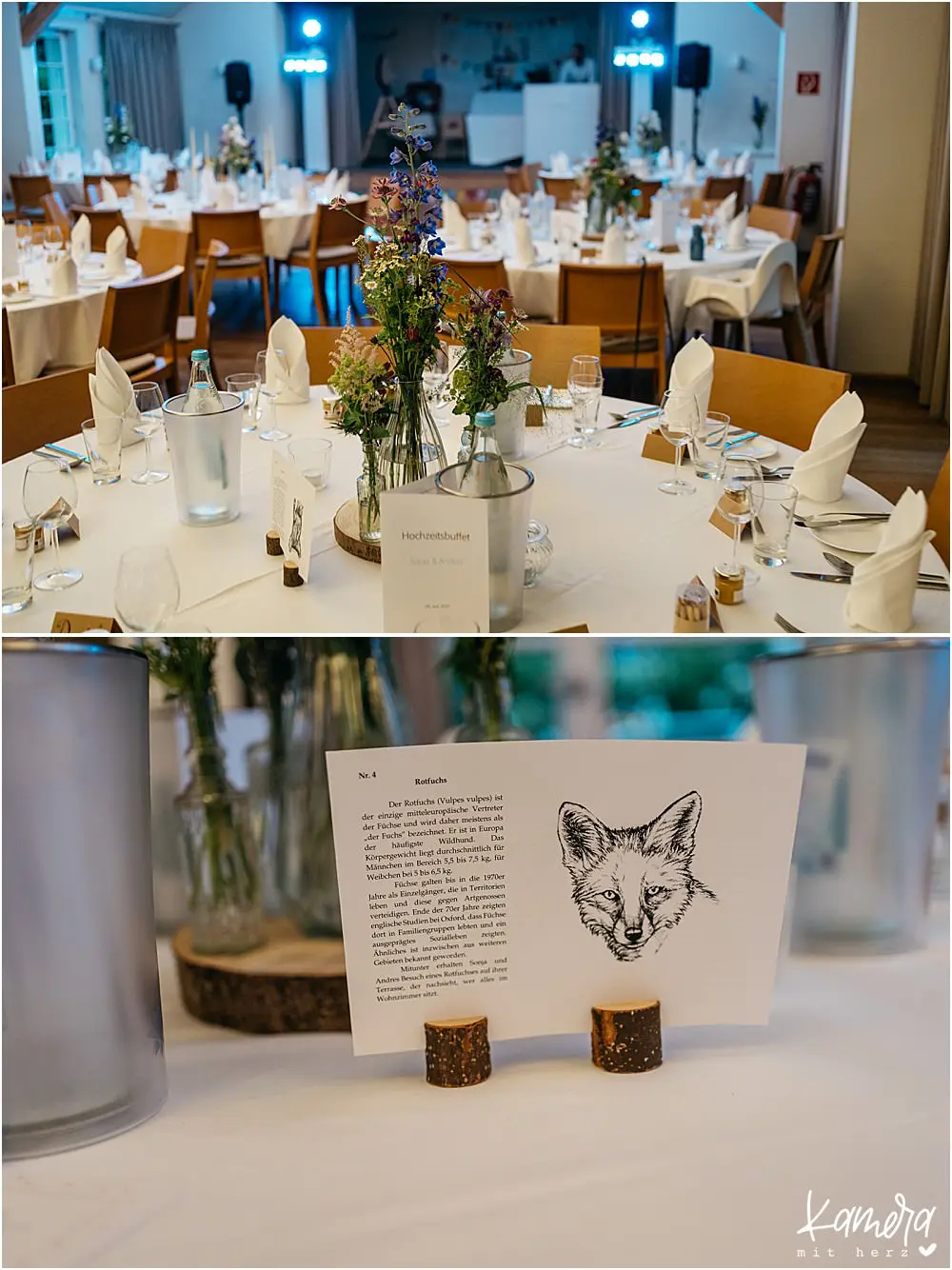 Tischdekoration auf der Hochzeit in der Diepeschrather Mühle