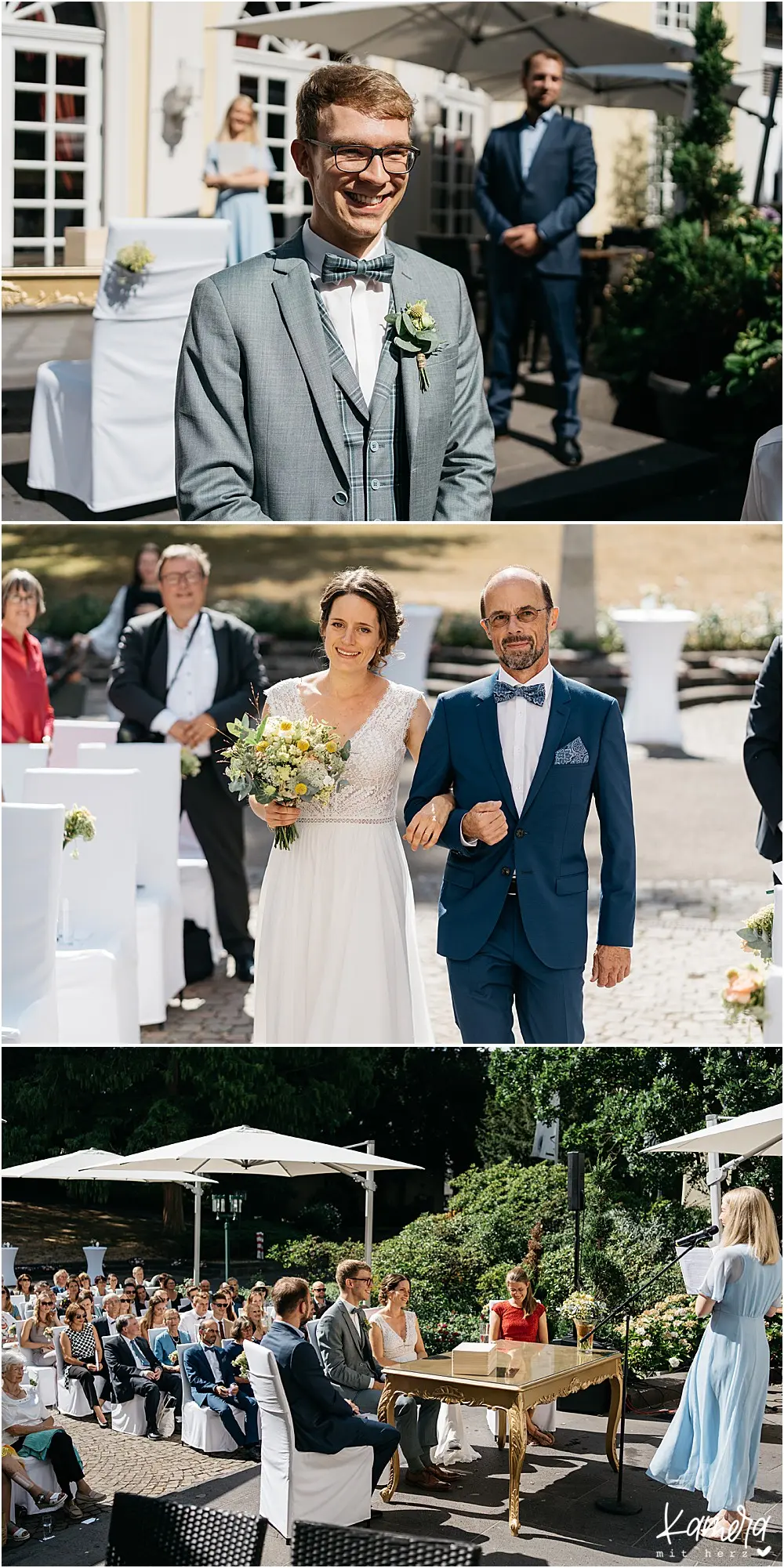 Vater begleitet Braut zur Trauung