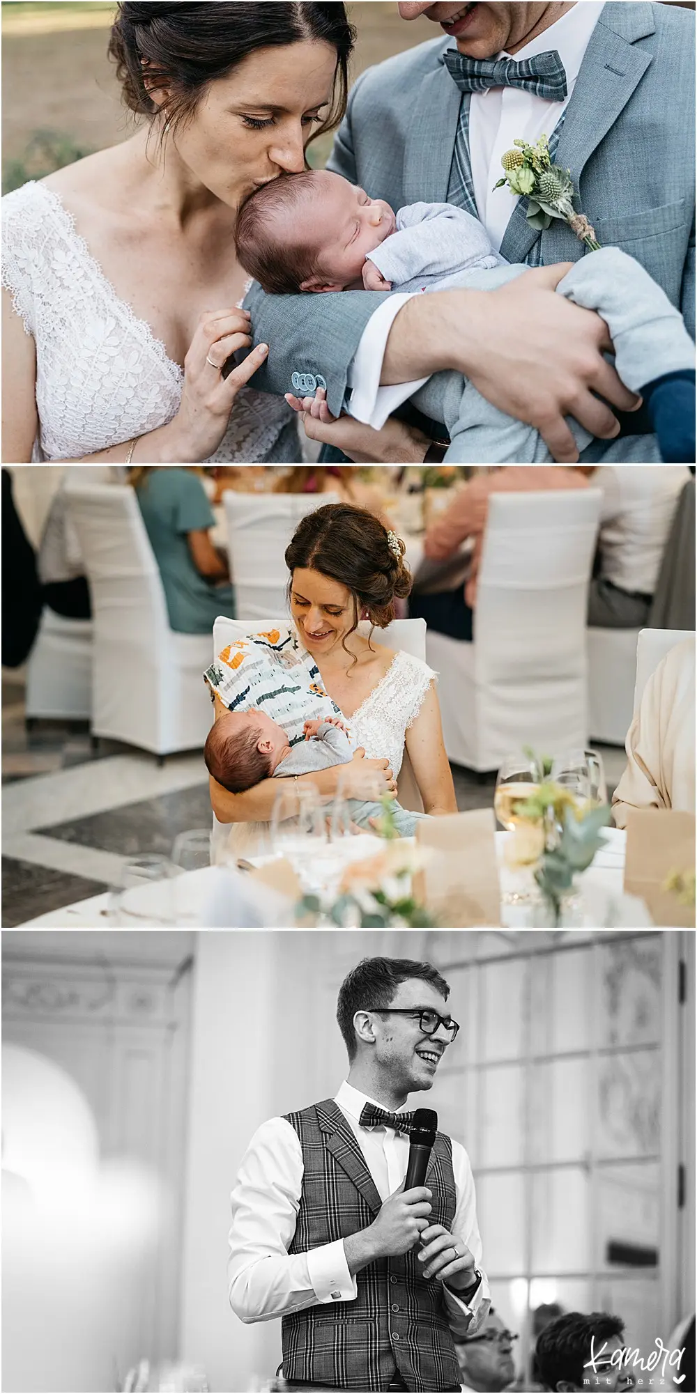 Brautpaar mit Baby bei der Hochzeitsfeier in Bonn